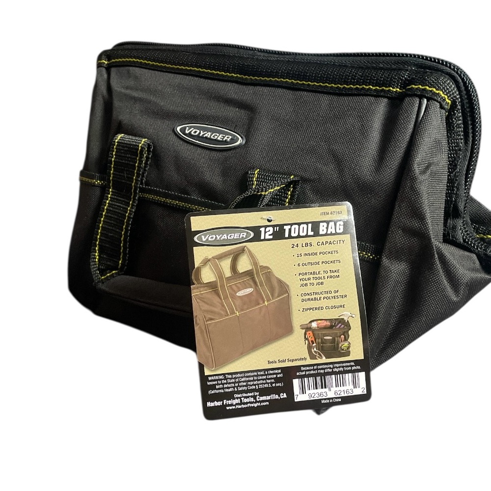 VOYAGER 12 in. Heavy Duty Tool Bag 21 Pockets 24 Lb Capacity Black #61467 NWT